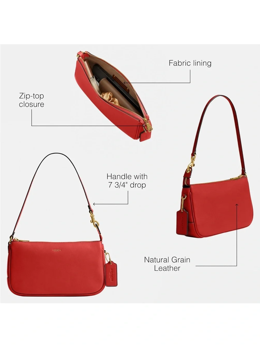 New Coach Red Poppy Leather Plaza Shoulder Bag
